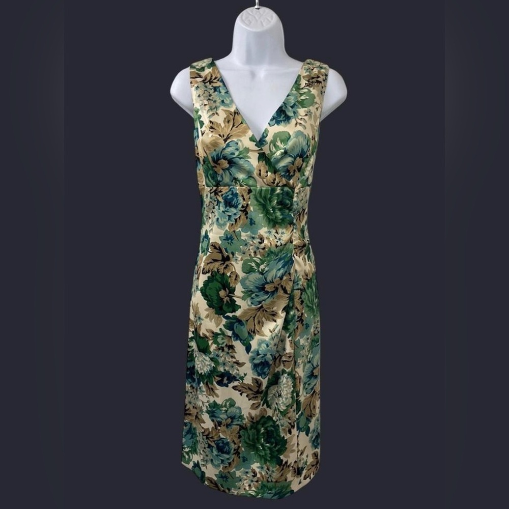 Donna Ricco Cream Dress with Green & Teal Floral Print